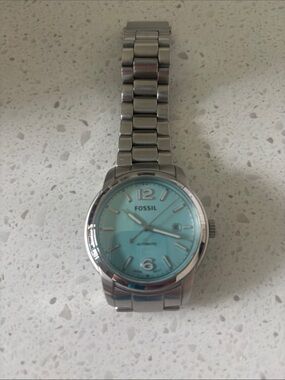 Fossil Men's Stainless Steel Watch with Aqua Blue Dial